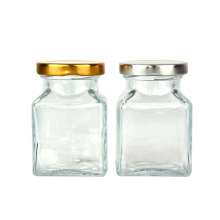 5oz 150ml square glass storage jar for honey food with screw gold silver lid